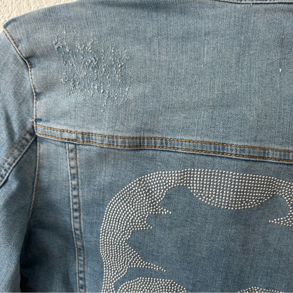 $448 Zadig & Voltaire Kioky Denim Skull Strass Jacket S Small Embellished Jean - Picture 14 of 14